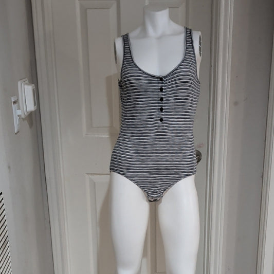 Madewell Blue & White Striped Scoop Neck Button Down Bodysuit Women's Small
