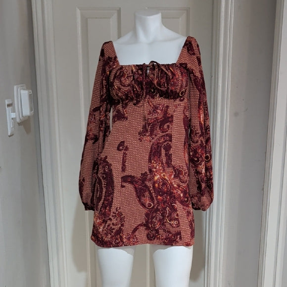 Urban Outfitters Rust Paisley Square-Neck Mini Dress Women's XS