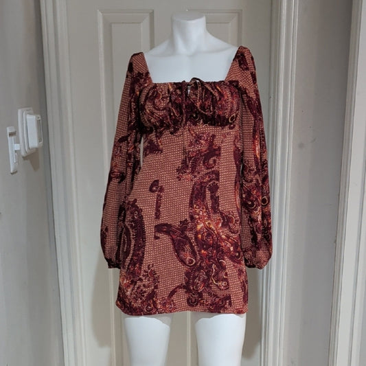 Urban Outfitters Rust Paisley Square-Neck Mini Dress Women's XS
