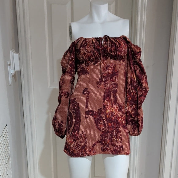 Urban Outfitters Rust Paisley Square-Neck Mini Dress Women's XS
