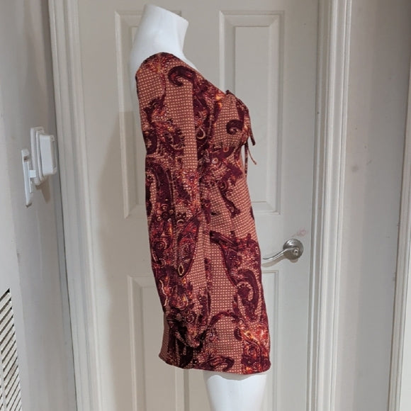 Urban Outfitters Rust Paisley Square-Neck Mini Dress Women's XS