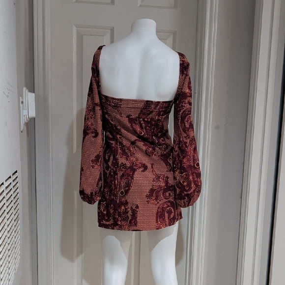 Urban Outfitters Rust Paisley Square-Neck Mini Dress Women's XS