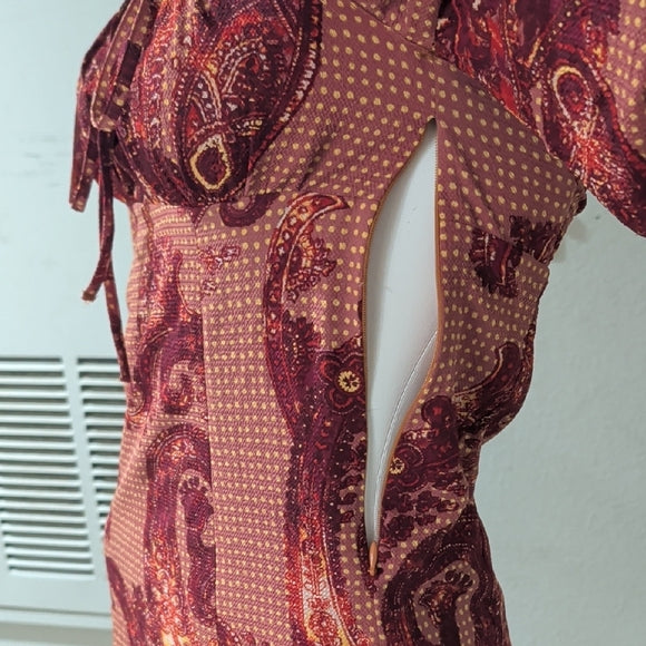 Urban Outfitters Rust Paisley Square-Neck Mini Dress Women's XS