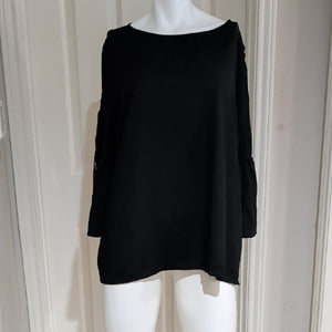 NWOT Time and Tru Black Tie Ruffle Sleeve Blouse Women's XL