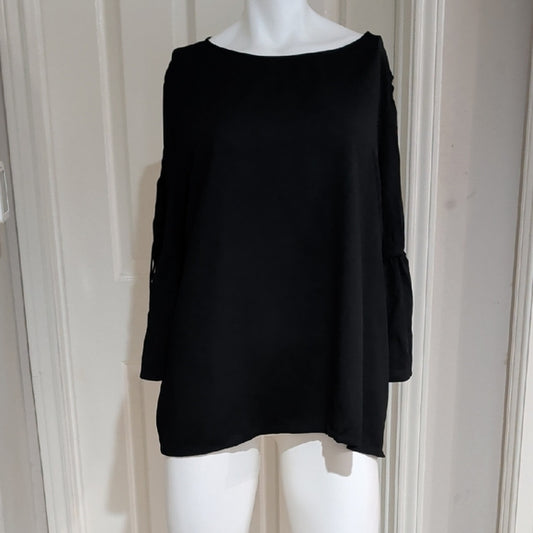 NWOT Time and Tru Black Tie Ruffle Sleeve Blouse Women's XL