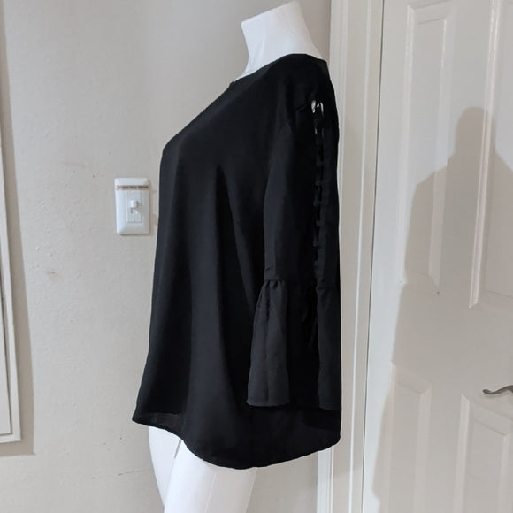 NWOT Time and Tru Black Tie Ruffle Sleeve Blouse Women's XL