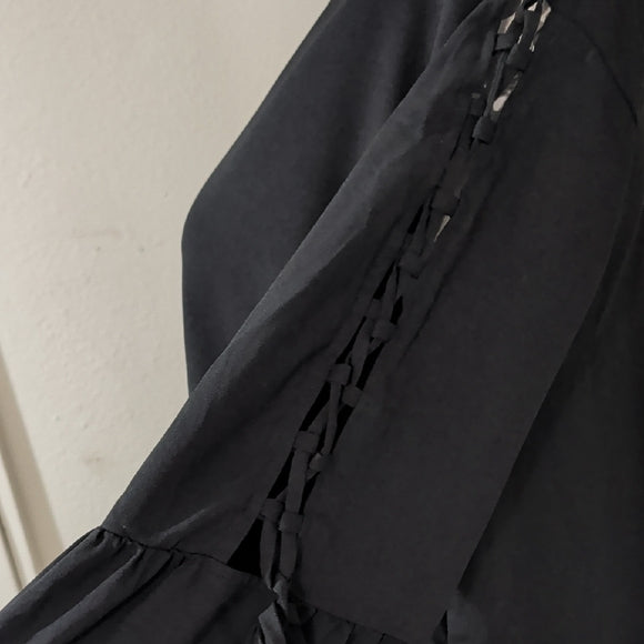 NWOT Time and Tru Black Tie Ruffle Sleeve Blouse Women's XL