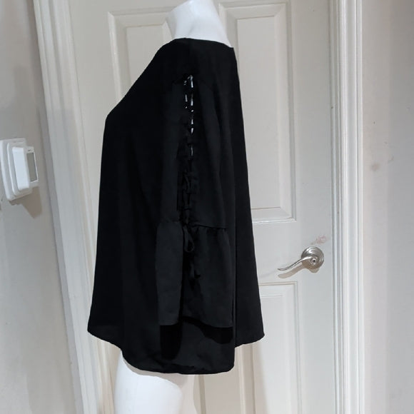 NWOT Time and Tru Black Tie Ruffle Sleeve Blouse Women's XL