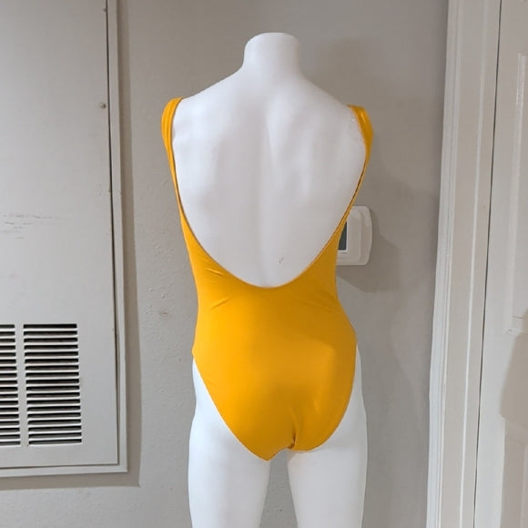 NWOT Nu Swim Mustard Square Neck Low Back One-Piece Swimsuit Women's Large