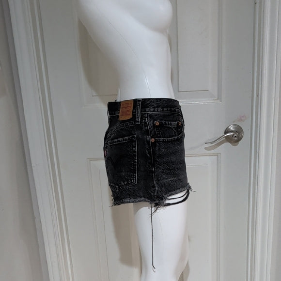Levis 501XX Shorts Womens 28 Black Denim Button Fly Distressed Frayed Hem