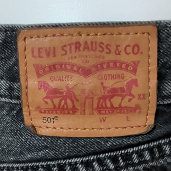 Levis 501XX Shorts Womens 28 Black Denim Button Fly Distressed Frayed Hem