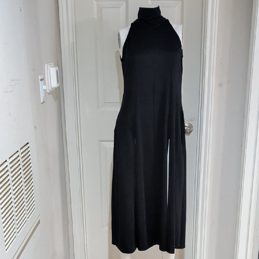 Vintage Lew Magram Black Halter Midi Dress - Elegant Sleeveless Design Women's M