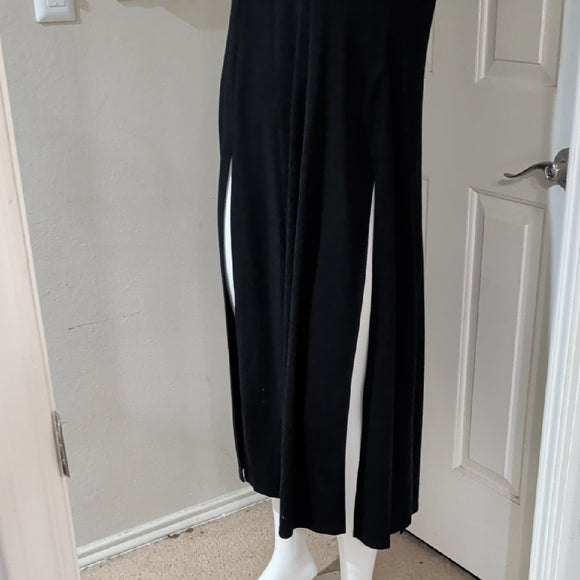 Vintage Lew Magram Black Halter Midi Dress - Elegant Sleeveless Design Women's M