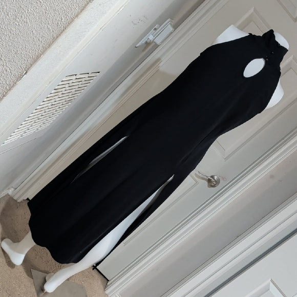 Vintage Lew Magram Black Halter Midi Dress - Elegant Sleeveless Design Women's M