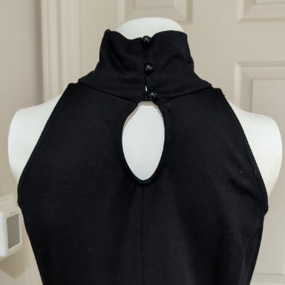 Vintage Lew Magram Black Halter Midi Dress - Elegant Sleeveless Design Women's M