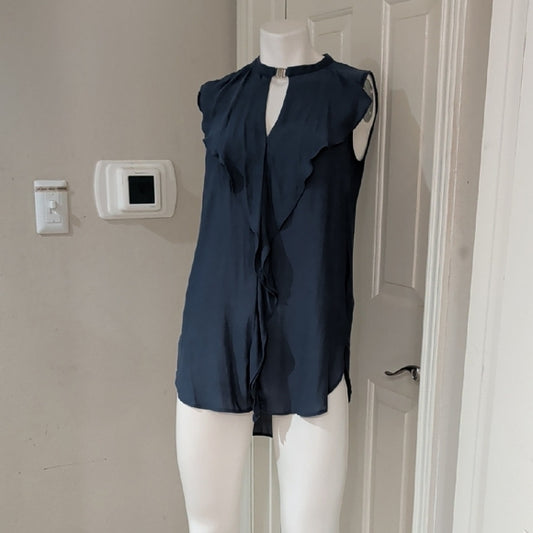 Sleeveless Ruffle-Front Blouse in Slate Blue by H&M Women's 6/Medium