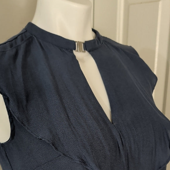 Sleeveless Ruffle-Front Blouse in Slate Blue by H&M Women's 6/Medium