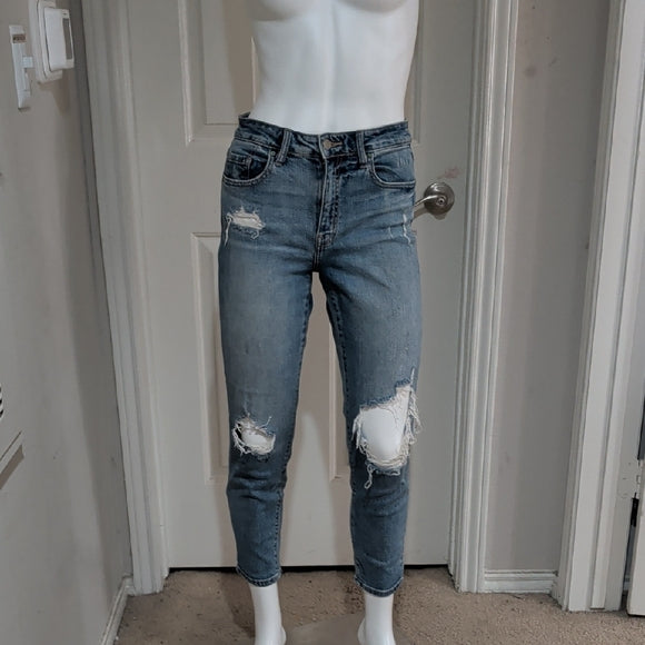 Fashion Nova Light Blue High-Rise Distressed Ankle Jeans Women's 1