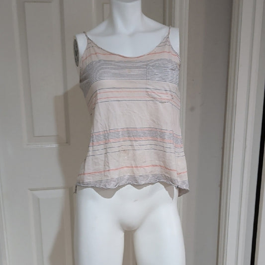 Roxy Cream Striped Spaghetti-Strap Camisole with Pink & Gray Accents Women's M