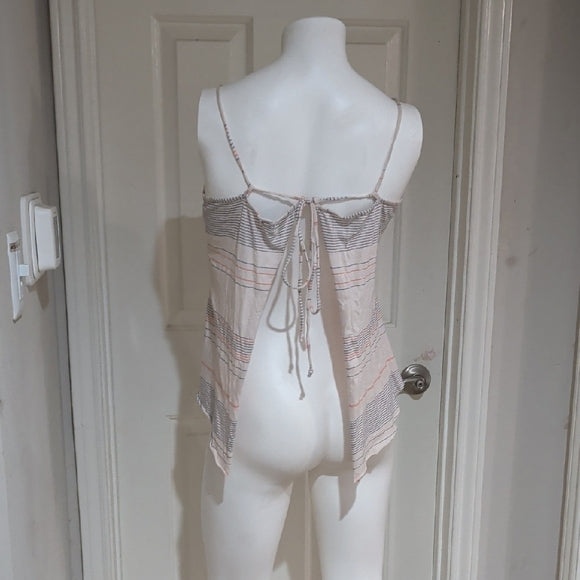 Roxy Cream Striped Spaghetti-Strap Camisole with Pink & Gray Accents Women's M