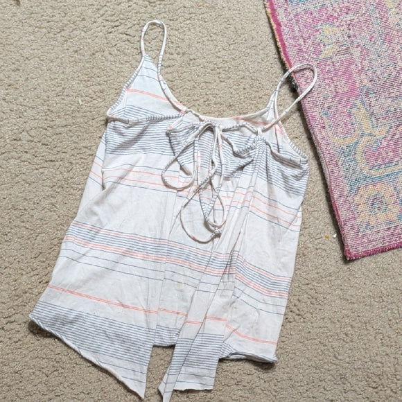 Roxy Cream Striped Spaghetti-Strap Camisole with Pink & Gray Accents Women's M