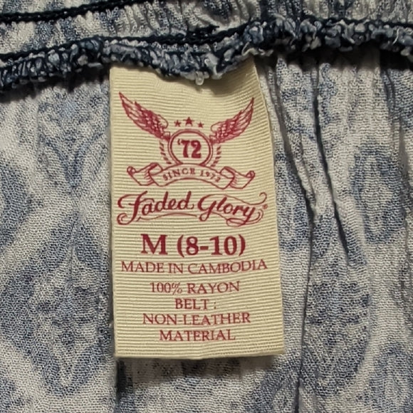 Faded Glory Blue and White Patterned Rayon Skirt Women's M (8-10)