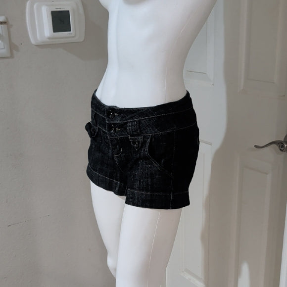 Vintage Women's Dark Blue Denim Short Shorts with Button Front Women's 3