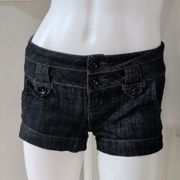 Vintage Women's Dark Blue Denim Short Shorts with Button Front Women's 3