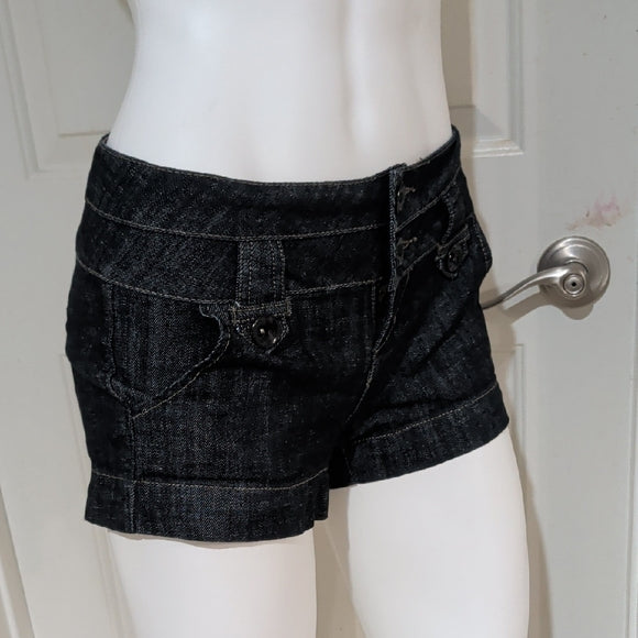 Vintage Women's Dark Blue Denim Short Shorts with Button Front Women's 3