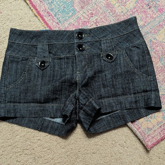 Vintage Women's Dark Blue Denim Short Shorts with Button Front Women's 3