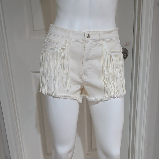 No Boundaries White Fringe Denim Shorts Women's 9 NWOT