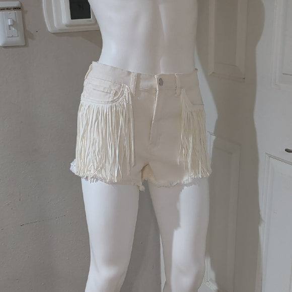 No Boundaries White Fringe Denim Shorts Women's 9 NWOT