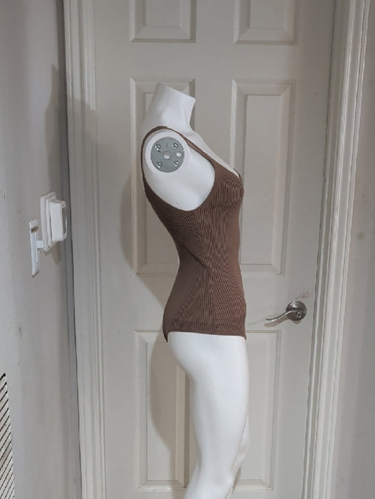 Abercrombie & Fitch Classic Ribbed V-Neck Bodysuit - Taupe Women's Medium