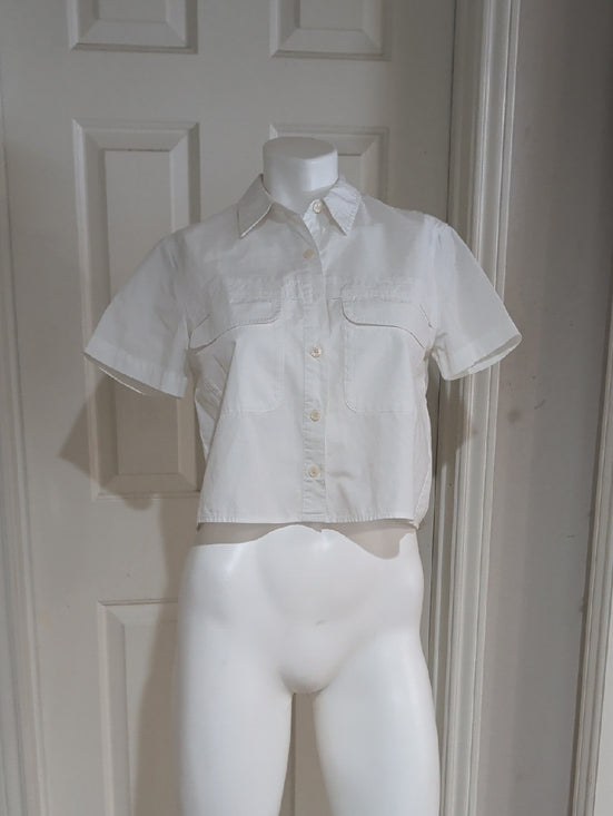 Banana Republic White Button Front Cropped Utility Shirt Women's XS