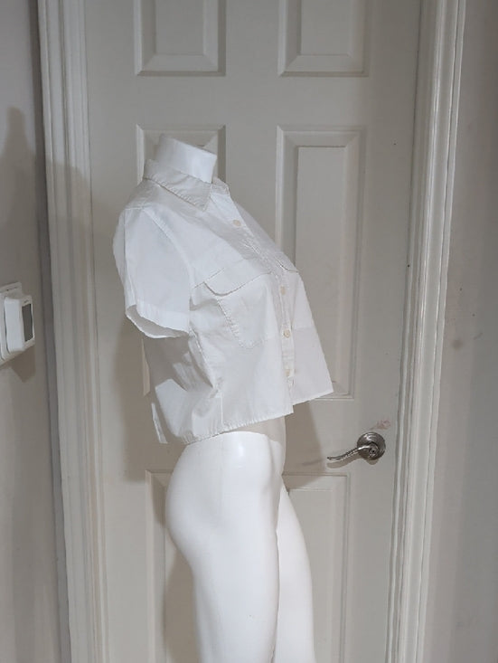 Banana Republic White Button Front Cropped Utility Shirt Women's XS