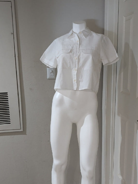 Banana Republic White Button Front Cropped Utility Shirt Women's XS