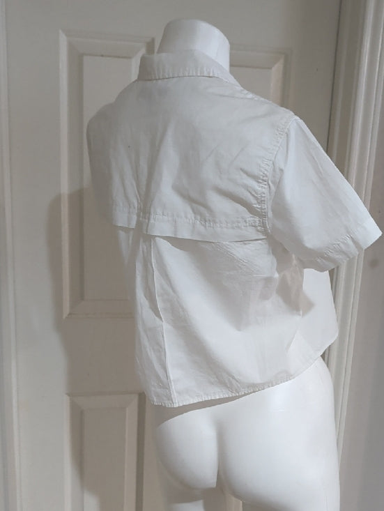 Banana Republic White Button Front Cropped Utility Shirt Women's XS
