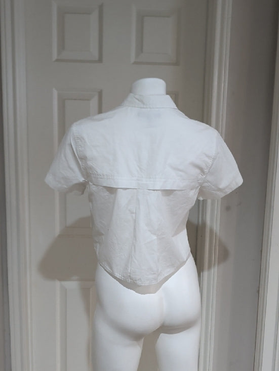 Banana Republic White Button Front Cropped Utility Shirt Women's XS