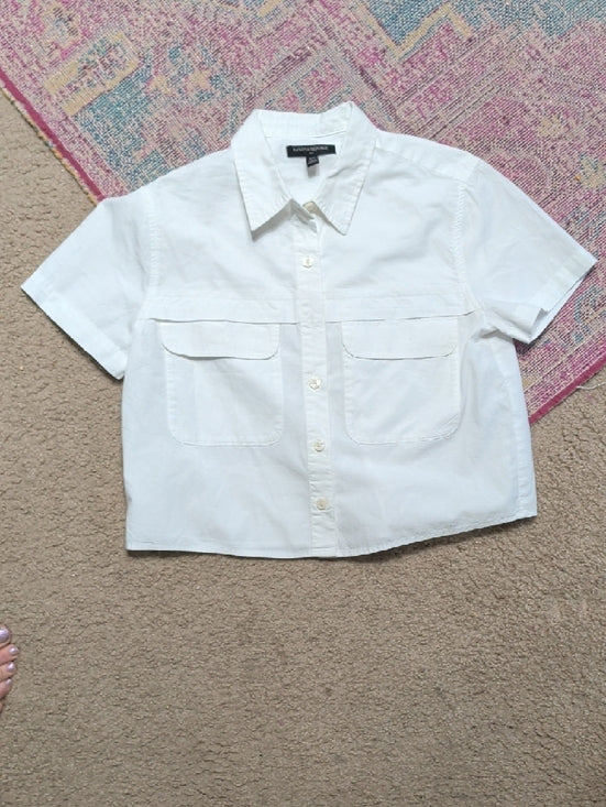 Banana Republic White Button Front Cropped Utility Shirt Women's XS