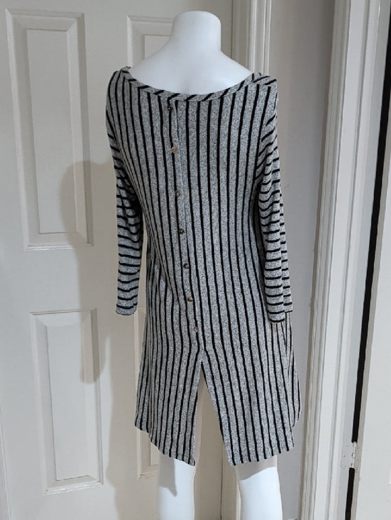 COIN1804 Los Angeles Striped Gray & Black Swing Tunic Dress Women's Large