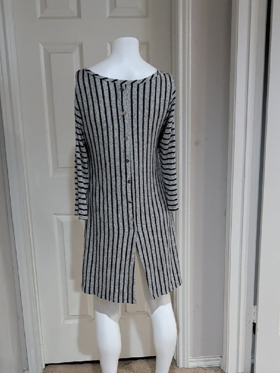 COIN1804 Los Angeles Striped Gray & Black Swing Tunic Dress Women's Large