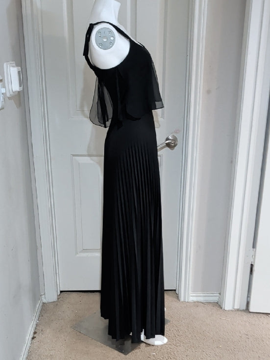 Vintage JT Dress Co Elegant Black Pleated Maxi Dress with Sheer Overlay Women 10