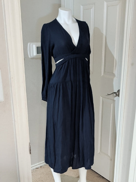 Old Navy Navy Blue Long Sleeve Maxi Dress with Cutout Waist Women's Small