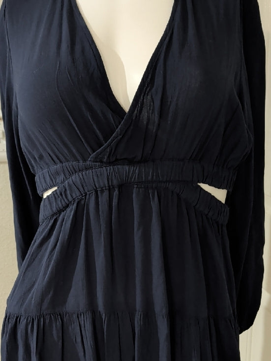 Old Navy Navy Blue Long Sleeve Maxi Dress with Cutout Waist Women's Small