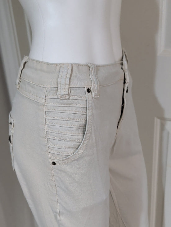 Bianco Jeans Women's Cream Button-Front Slim Jeans Size 1