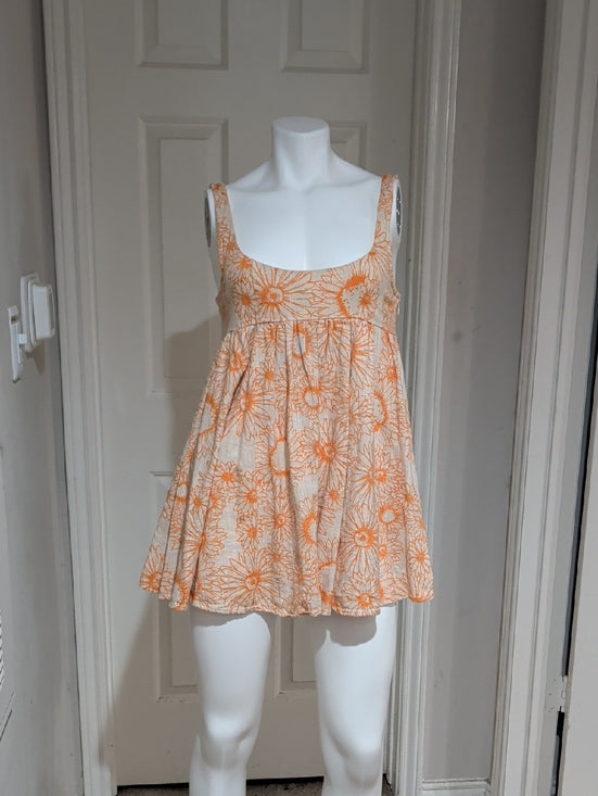 Urban Outfitters Orange & Cream Mini Dress with Subtle Peach Trim Women's Small