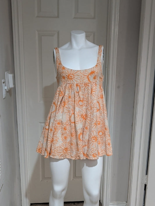 Urban Outfitters Orange & Cream Mini Dress with Subtle Peach Trim Women's Small