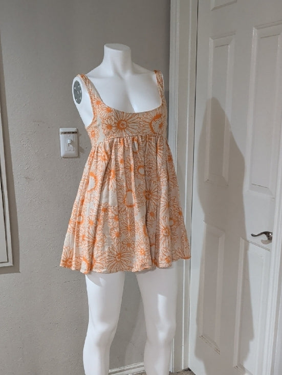 Urban Outfitters Orange & Cream Mini Dress with Subtle Peach Trim Women's Small