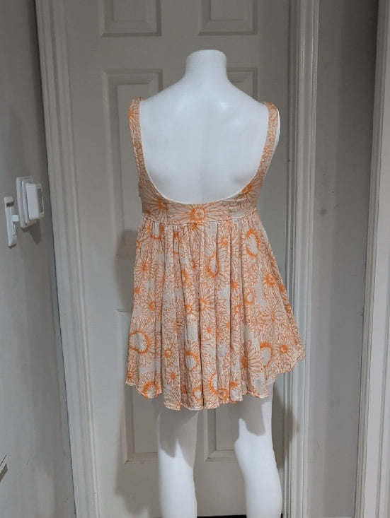 Urban Outfitters Orange & Cream Mini Dress with Subtle Peach Trim Women's Small