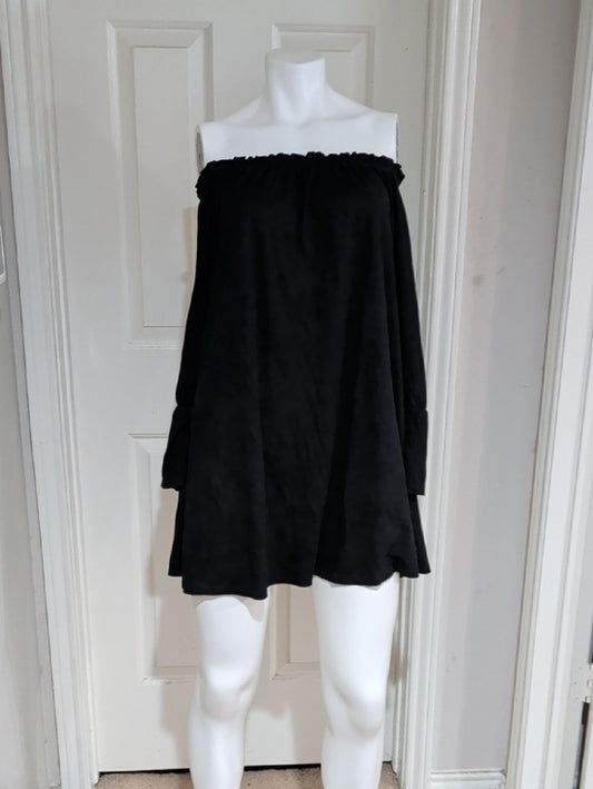 Very J Black Off-Shoulder Velveteen Mini Dress Women's Medium